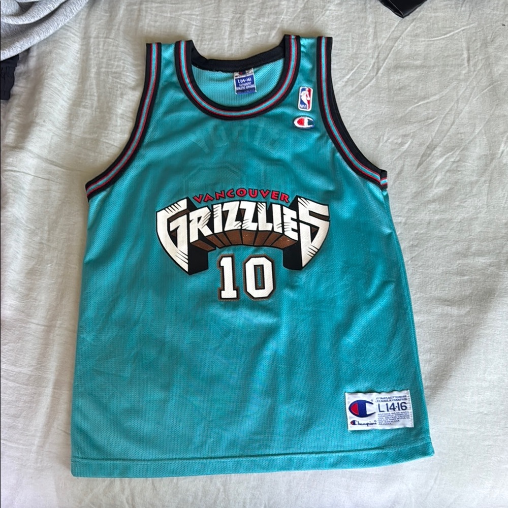 Signed Mike Bibby Jersey Champion Teal Vancouver Grizzlies Jersey
